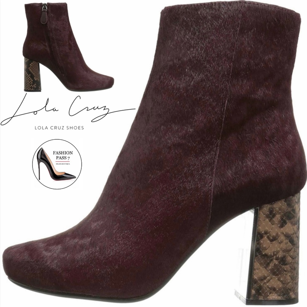 Lola Cruz Yuma 1 Ankle Bootie Fashion Leather Boots Snake Heel Burgundy Pumps